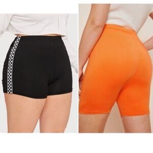 Lot of 2 Shein Bike Shorts Women’s Plus Size 1X Black‎ Checker & Orange Sporty